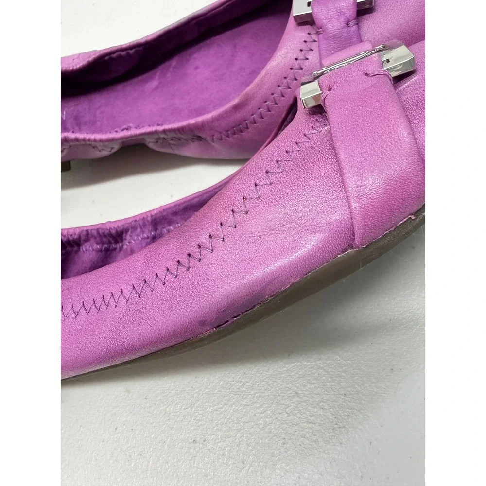 Ralph Lauren Purple Genuine Leather Ballet Flats Silver Buckle Size 9.5 B